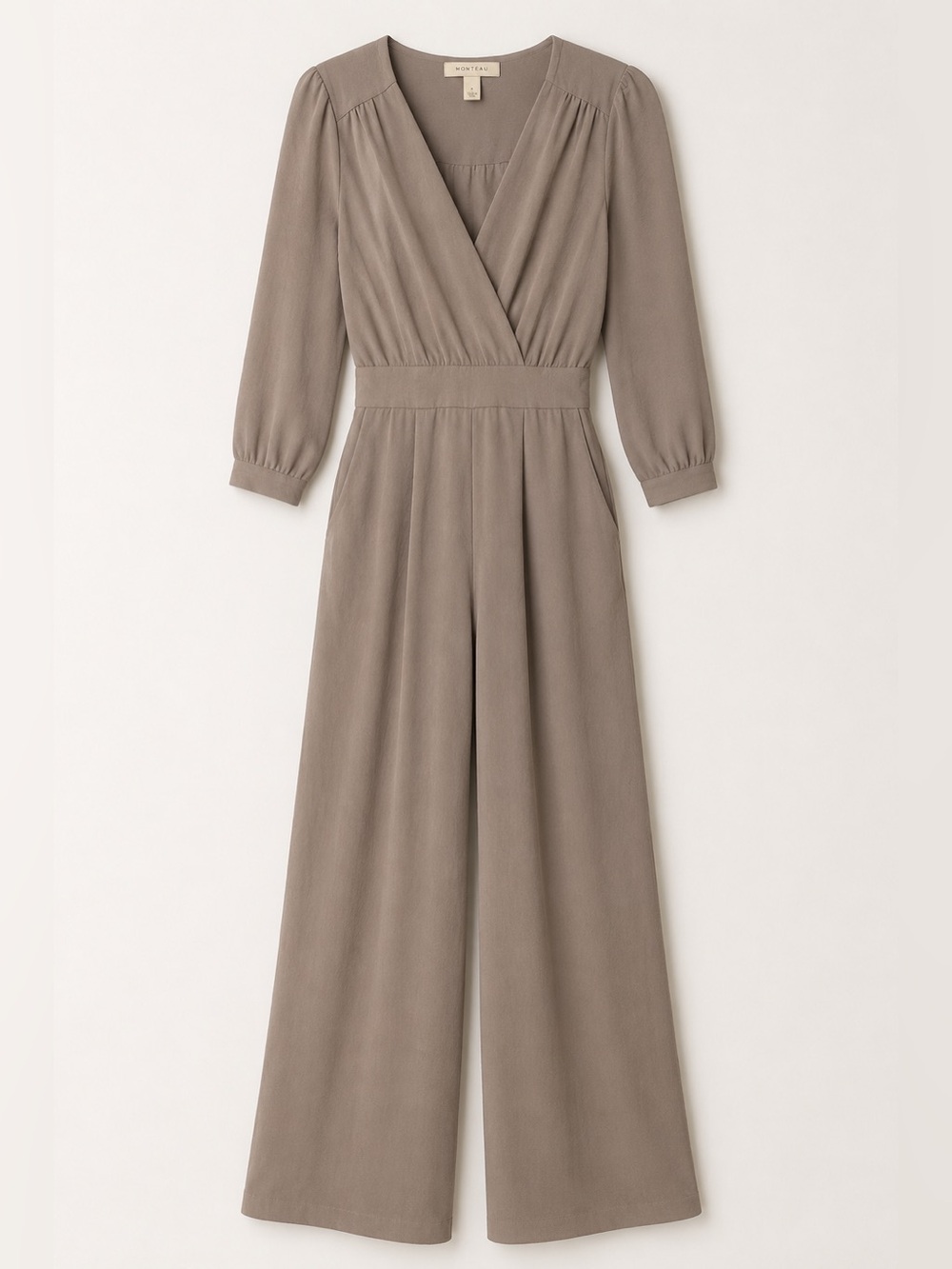 Monteau Taupe Long Sleeve Wrap Maxi jumpsuit